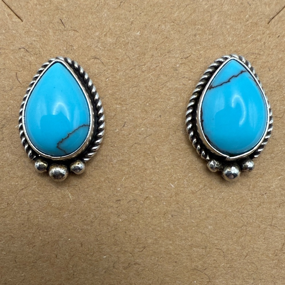 New Signed Handmade Native 925 Sterling Silver Turquoise Post Earrings